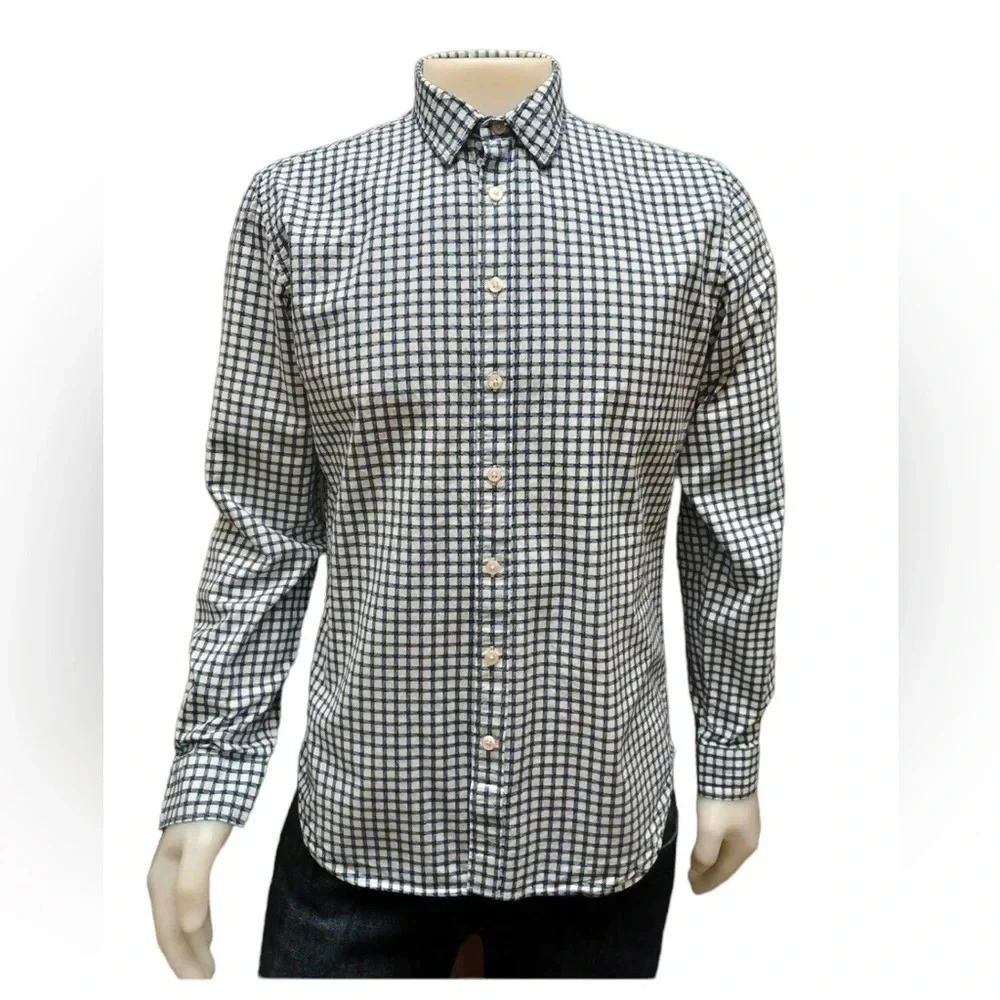 Thomas Pink Slim Fit Casual Blue & White Dress Shirt Size Large